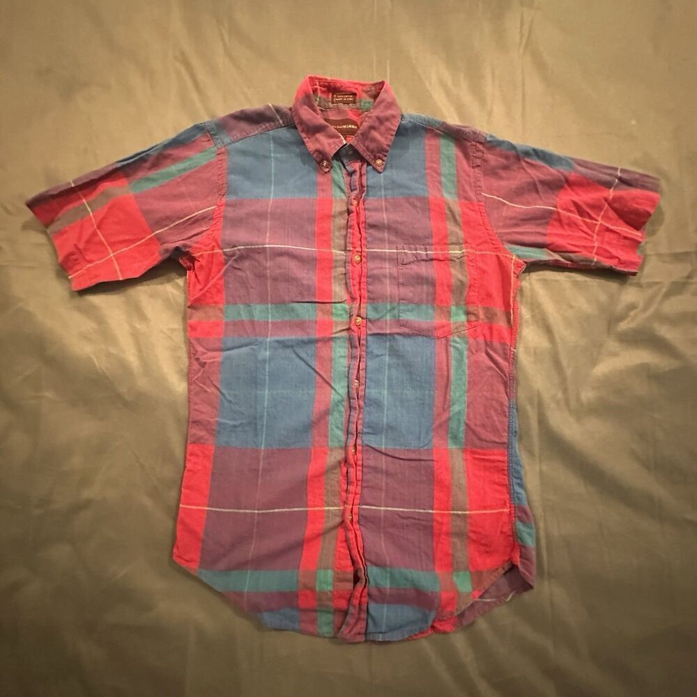 Vintage 80s Chaps Ralph Lauren Shirt Mens Small Short Sleeve Button Collar Plaid
